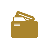Gold wallet with credit cards icon.